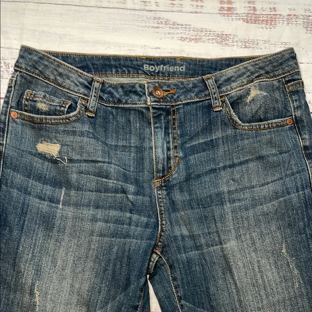 Blue Boyfriend Jeans with Distressed Details